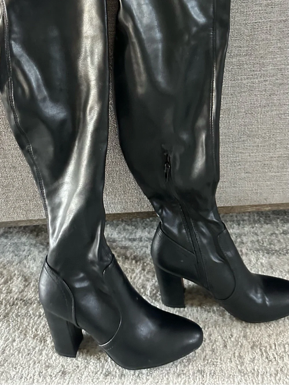 Black Over-the-Knee Block Heel Boots